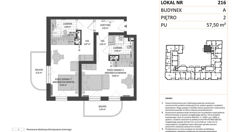 Rzut - Mieszkanie na sprzedaż 1 pokój o powierzchni 57,5 m² - numer A.216 w Esencja - Apartamenty inwestycyjne