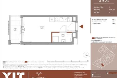 Rzut - Mieszkanie na sprzedaż 1 pokój o powierzchni 19,94 m² - numer A.5.23 w Żurawie - etap II