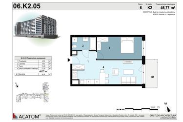 Rzut - Mieszkanie na sprzedaż 2 pokoje o powierzchni 46,77 m² - numer 06.K2.05 w Langiewicza 37