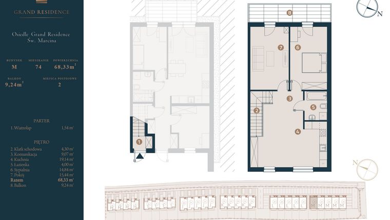 Rzut - Dom na sprzedaż 3 pokoje o powierzchni 68,33 m² - numer M74 w Osiedle Św. Marcina