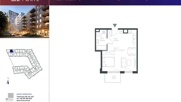 Rzut - Mieszkanie na sprzedaż 1 pokój o powierzchni 41,04 m² - numer A.2.16 w Piano