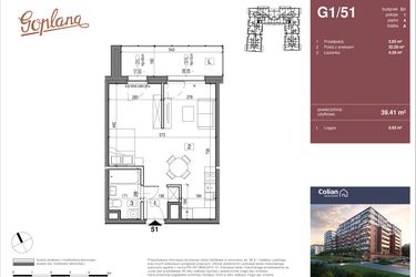 Rzut - Mieszkanie na sprzedaż 1 pokój o powierzchni 39,41 m² - numer G1/51 w Goplana budynek G