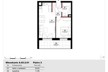 Rzut - Mieszkanie na sprzedaż 2 pokoje o powierzchni 41,65 m² - numer A02.2.61 w Skwer Witosa
