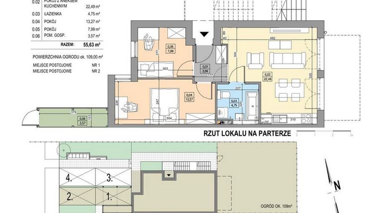 Rzut - Mieszkanie na sprzedaż 3 pokoje o powierzchni 55,63 m² - numer B23-P-A w Osiedle Bakaliowe