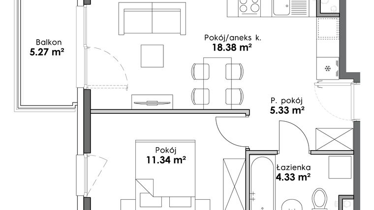 Rzut - Mieszkanie na sprzedaż 2 pokoje o powierzchni 39,38 m² - numer C1-28 w Slow City