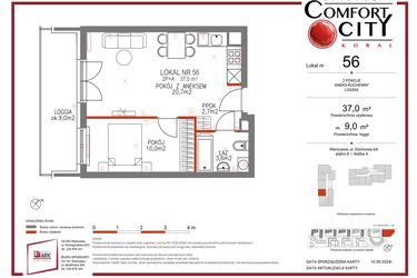 Rzut - Mieszkanie na sprzedaż 2 pokoje o powierzchni 37 m² - numer 56 w Comfort City Koral