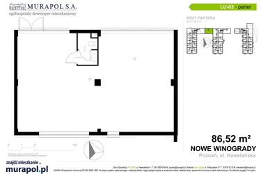 Rzut - Lokal użytkowy na sprzedaż 1 pokój o powierzchni 86,52 m² - numer LU.003 w Nowe Winogrady