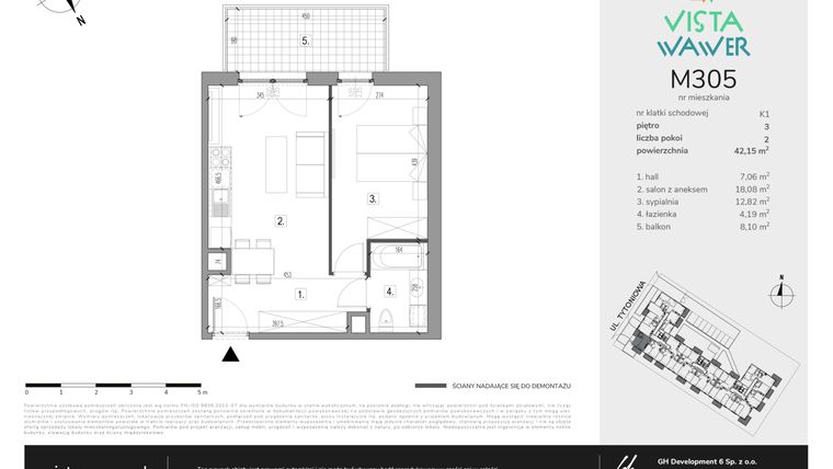 Rzut - Mieszkanie na sprzedaż 2 pokoje o powierzchni 42,15 m² - numer M305 w Vista Wawer