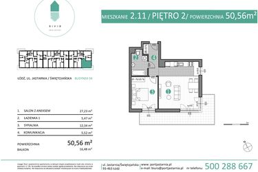 Rzut - Mieszkanie na sprzedaż 2 pokoje o powierzchni 50,56 m² - numer 04.2.11 w Port Jastarnia bud. 01, 04