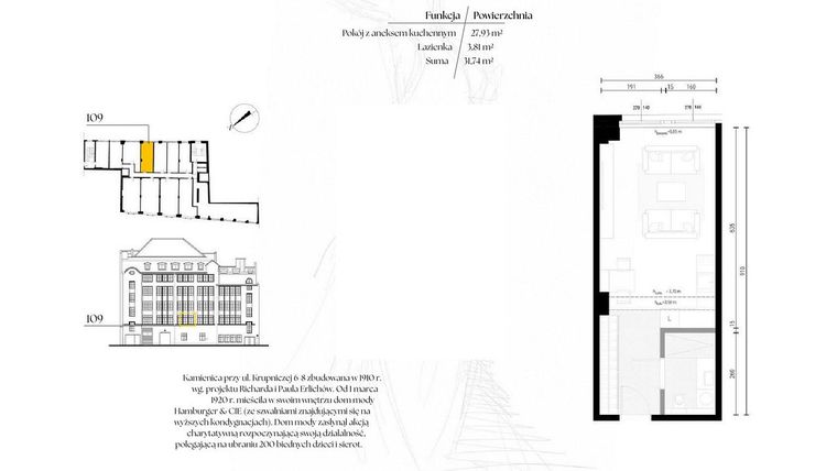 Rzut - Mieszkanie na sprzedaż 1 pokój o powierzchni 31,74 m² - numer G1/9 – 109 w Krupnicza 6/8