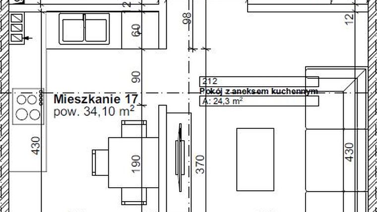 Rzut - Mieszkanie na sprzedaż 1 pokój o powierzchni 34,1 m² - numer 17 w Adria