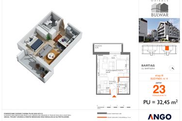 Rzut - Mieszkanie na sprzedaż 1 pokój o powierzchni 32,45 m² - numer 23 w Osiedle Bulwar bud. 4