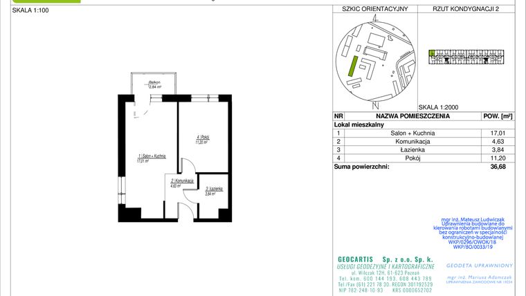 Rzut - Mieszkanie na sprzedaż 2 pokoje o powierzchni 36,68 m² - numer 10C/13 w Jasielska 8C etap II