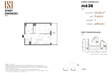 Rzut - Mieszkanie na sprzedaż 1 pokój o powierzchni 34,68 m² - numer M 63B w Stary Dworzec