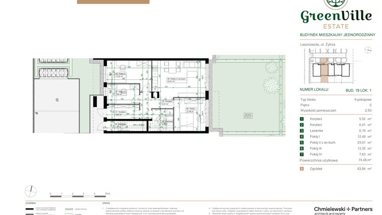 Rzut - Mieszkanie na sprzedaż 4 pokoje o powierzchni 74,48 m² - numer 19.1 w Green Ville