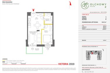 Rzut - Mieszkanie na sprzedaż 2 pokoje o powierzchni 34,41 m² - numer B.32 w Olchowy Park II