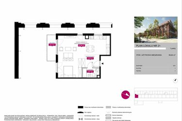 Rzut - Mieszkanie na sprzedaż 1 pokój o powierzchni 56,69 m² - numer G1.21 w Fuzja Mieszkania Loftowe