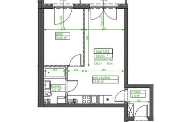 Rzut - Mieszkanie na sprzedaż 2 pokoje o powierzchni 39,57 m² - numer C.III.2 w Osiedle Opolska