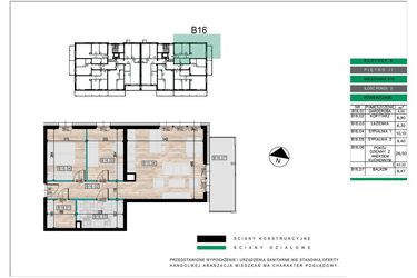 Rzut - Mieszkanie na sprzedaż 3 pokoje o powierzchni 63,2 m² - numer B16 w Lwowska 14