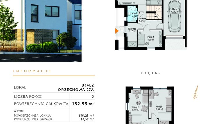 Rzut - Dom na sprzedaż 5 pokoi o powierzchni 152,55 m² - numer B34L2 w Szczodre etap V
