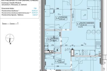 Rzut - Mieszkanie na sprzedaż 3 pokoje o powierzchni 54,95 m² - numer 75B w Osiedle Młodych etap VII