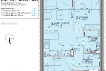 Rzut - Mieszkanie na sprzedaż 3 pokoje o powierzchni 54,95 m² - numer 74B w Osiedle Młodych etap VII