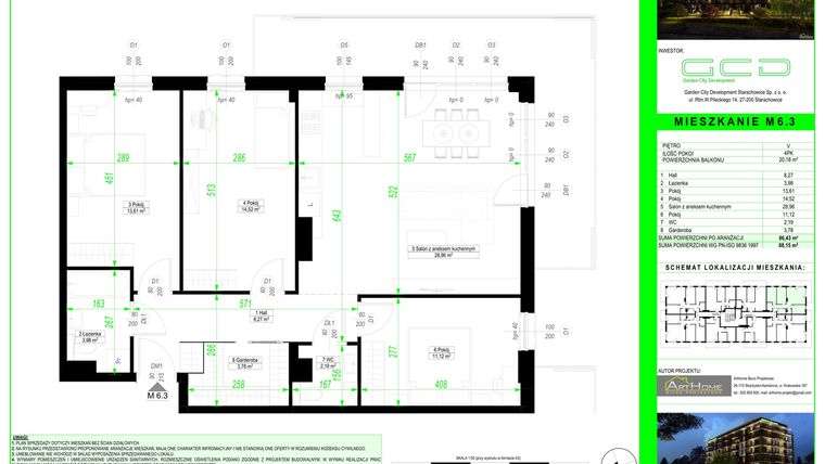 Rzut - Mieszkanie na sprzedaż 4 pokoje o powierzchni 86,43 m² - numer 6.3. w City Park Apartments