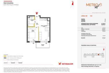 Rzut - Mieszkanie na sprzedaż 2 pokoje o powierzchni 37,32 m² - numer 103 w Metro Art 13