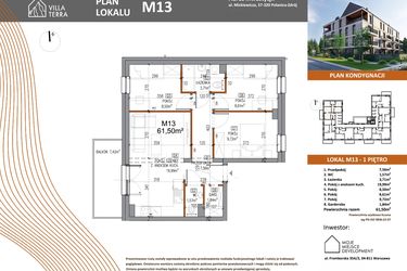 Rzut - Mieszkanie na sprzedaż 3 pokoje o powierzchni 61,5 m² - numer M13 w Villa Terra