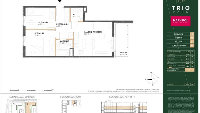 Rzut - Mieszkanie na sprzedaż 3 pokoje o powierzchni 52,04 m² - numer B112 w Trio Park