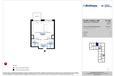 Rzut - Mieszkanie na sprzedaż 1 pokój o powierzchni 37,25 m² - numer D1.49 w Bulwar Północny