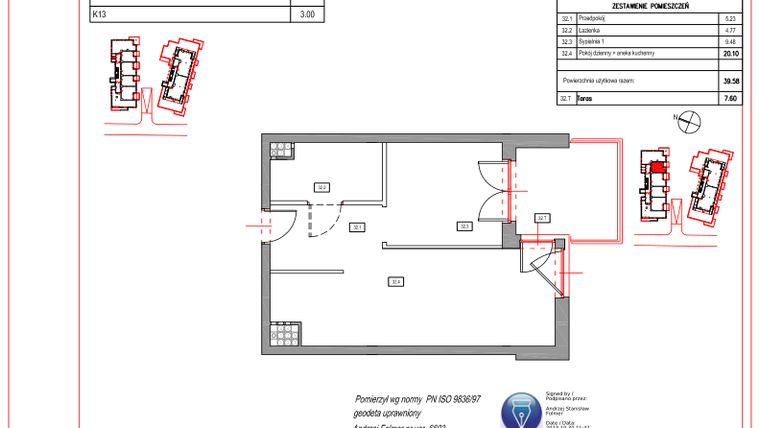 Rzut - Mieszkanie na sprzedaż 2 pokoje o powierzchni 39,58 m² - numer A.32 w Villa Verona Mielno