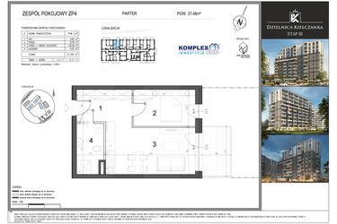 Rzut - Mieszkanie na sprzedaż 2 pokoje o powierzchni 37,48 m² - numer ZP4 w Dzielnica Kielczanka etap III