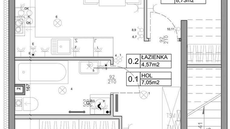 Rzut - Mieszkanie na sprzedaż 3 pokoje o powierzchni 48,03 m² - numer 35 w Manufaktura Marki 2 etap II