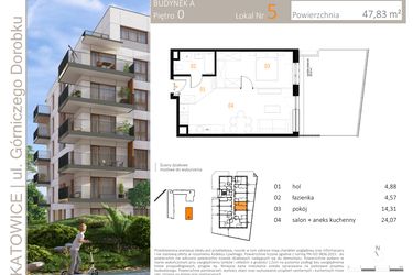 Rzut - Mieszkanie na sprzedaż 2 pokoje o powierzchni 47,83 m² - numer A_5 w Zielony Nikiszowiec