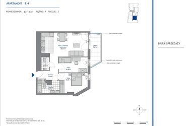 Rzut - Mieszkanie na sprzedaż 3 pokoje o powierzchni 67,12 m² - numer 9.4 w SEAHall