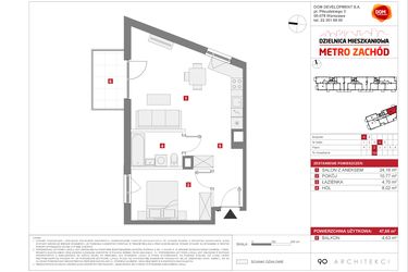 Rzut - Mieszkanie na sprzedaż 2 pokoje o powierzchni 47,65 m² - numer 13.1.A.104 w Dzielnica Mieszkaniowa Metro Zachód - etap 13