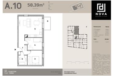 Rzut - Mieszkanie na sprzedaż 3 pokoje o powierzchni 58,39 m² - numer A10 w Nova Ceramiczna