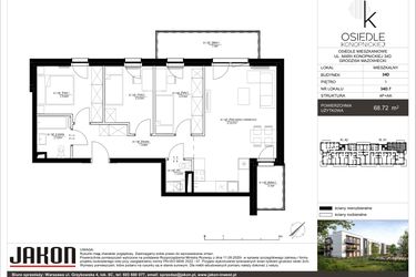 Rzut - Mieszkanie na sprzedaż 3 pokoje o powierzchni 68,72 m² - numer 34D.7 w Osiedle Konopnickiej