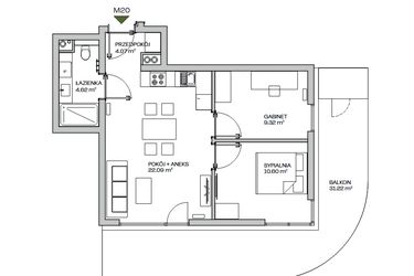 Rzut - Mieszkanie na sprzedaż 3 pokoje o powierzchni 50,7 m² - numer M20 w Zielona Marina - Apartamenty inwestycyjne