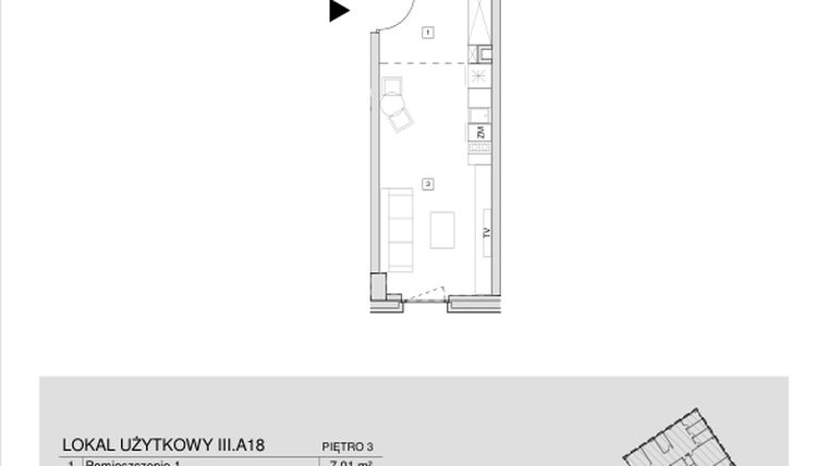 Rzut - Mieszkanie na sprzedaż 1 pokój o powierzchni 27,88 m² - numer III.A.18 w Krakowska 35 - Apartamenty Inwestycyjne