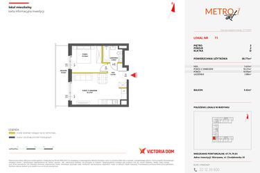 Rzut - Mieszkanie na sprzedaż 2 pokoje o powierzchni 38,77 m² - numer 71 w Metro Art 7
