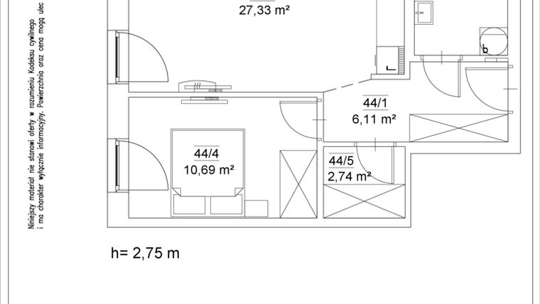 Rzut - Mieszkanie na sprzedaż 2 pokoje o powierzchni 54,36 m² - numer 44 w Osiedle Teatralne 19 - apartamenty inwestycyjne