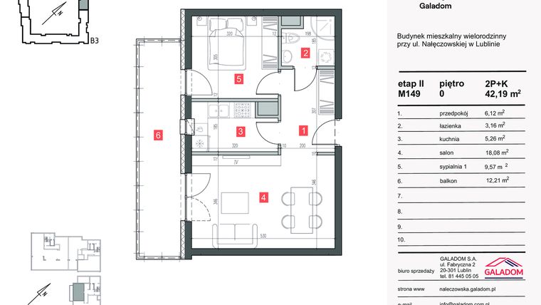 Rzut - Mieszkanie na sprzedaż 2 pokoje o powierzchni 42,19 m² - numer M-149 w Nałęczowska etap II