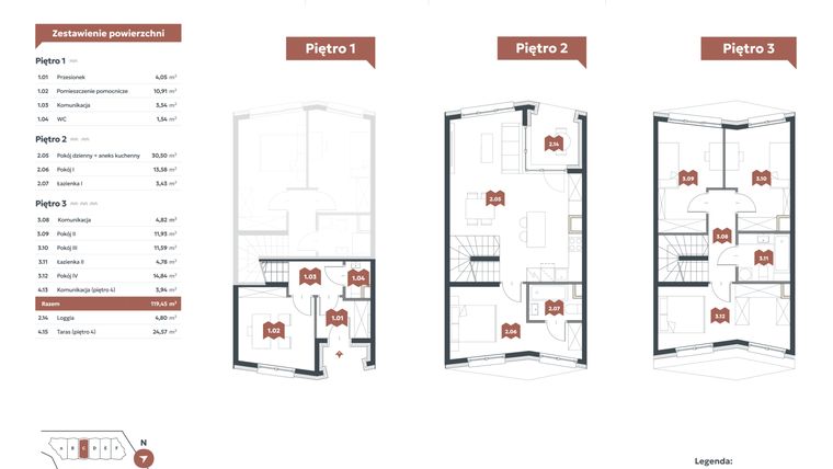 Rzut - Mieszkanie na sprzedaż 6 pokoi o powierzchni 119,45 m² - numer C2 w Familook