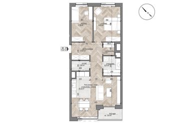 Rzut - Mieszkanie na sprzedaż 3 pokoje o powierzchni 72,91 m² - numer 2 w Apartamenty Czysta