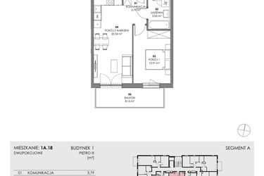 Rzut - Mieszkanie na sprzedaż 2 pokoje o powierzchni 42,24 m² - numer 1A.18 w Akacjowa Wita