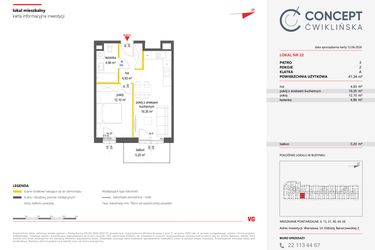 Rzut - Mieszkanie na sprzedaż 2 pokoje o powierzchni 41,34 m² - numer 22 w Concept Ćwiklińska