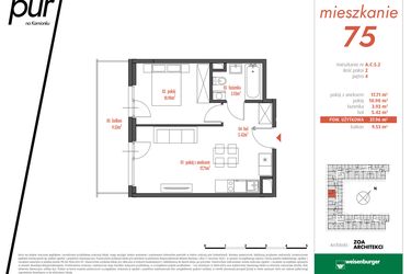 Rzut - Mieszkanie na sprzedaż 2 pokoje o powierzchni 37,96 m² - numer AC5.2 w PUR