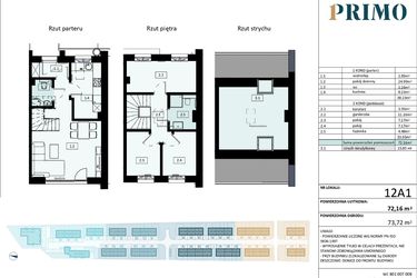 Rzut - Mieszkanie na sprzedaż 4 pokoje o powierzchni 72,16 m² - numer 12A1 w Osiedle Primo